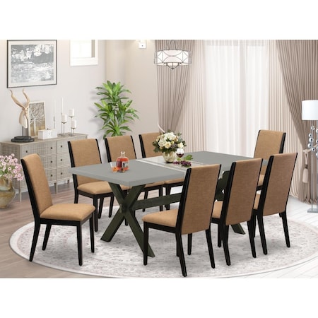 East West Furniture 9 Piece X-Style Awesome Dining Room Set - Wire Brushed Black X697LA147-9